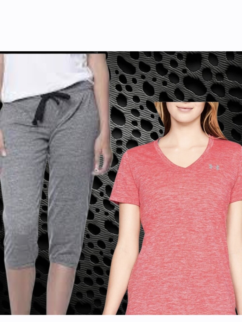 Under Armour Heathered Pink V-Neck Tee & Gray Drawstring Capri Set